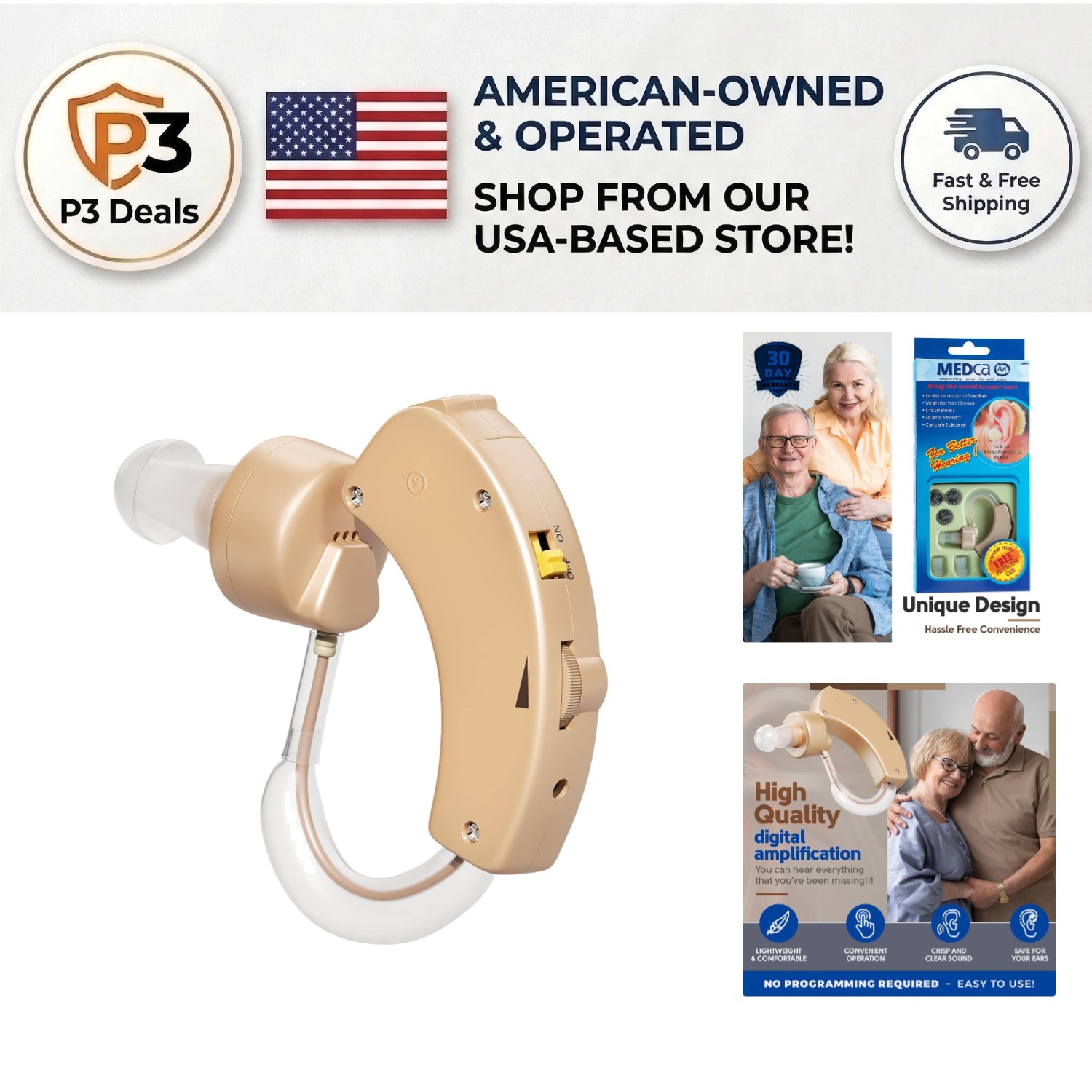 Digital BTE Hearing Amplifier – Noise Reduction, Volume Control Included