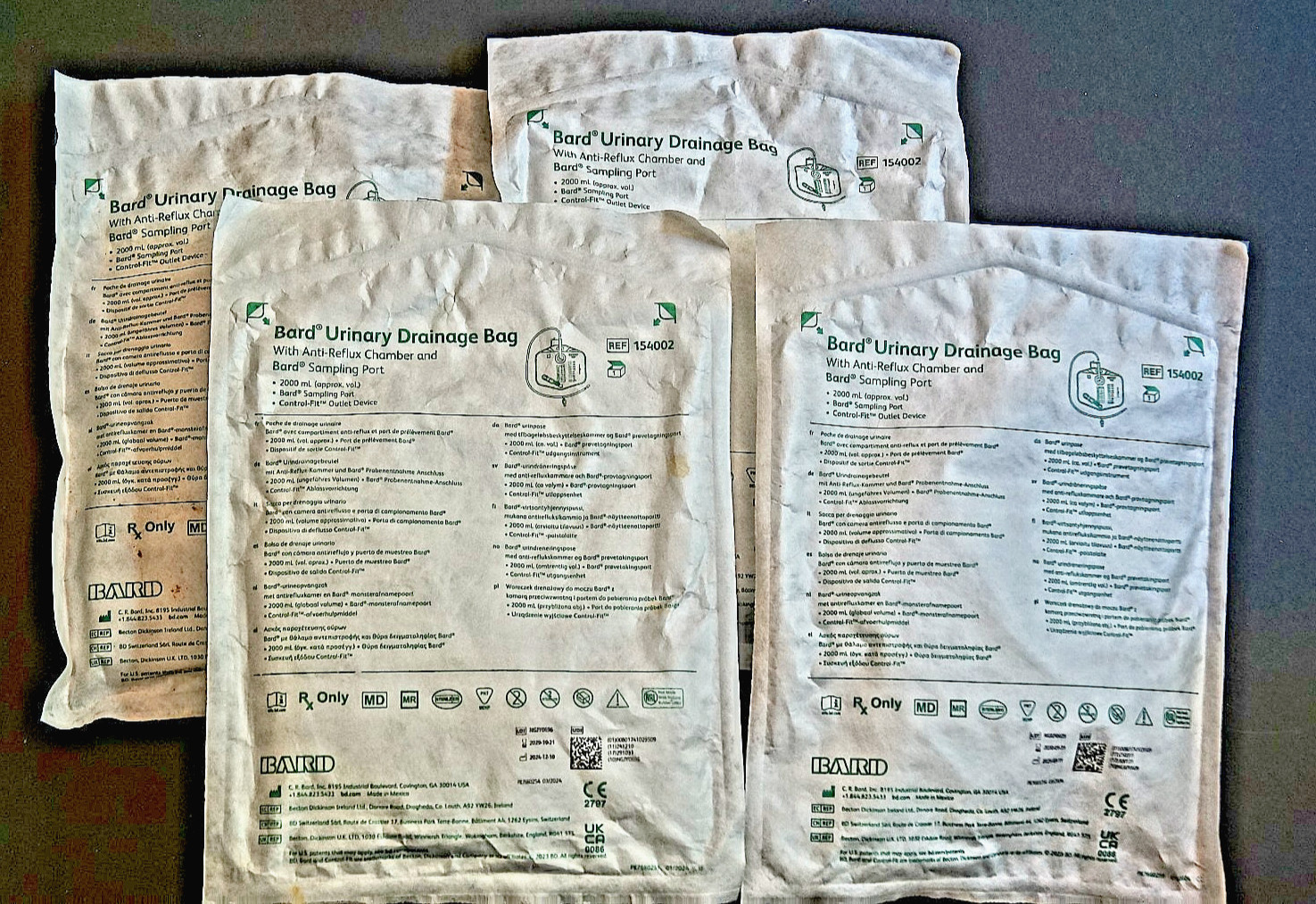 Lot Of 4 Urinary Drainage Bags W/Safety Outlet Overnight 2,000 ml 154002