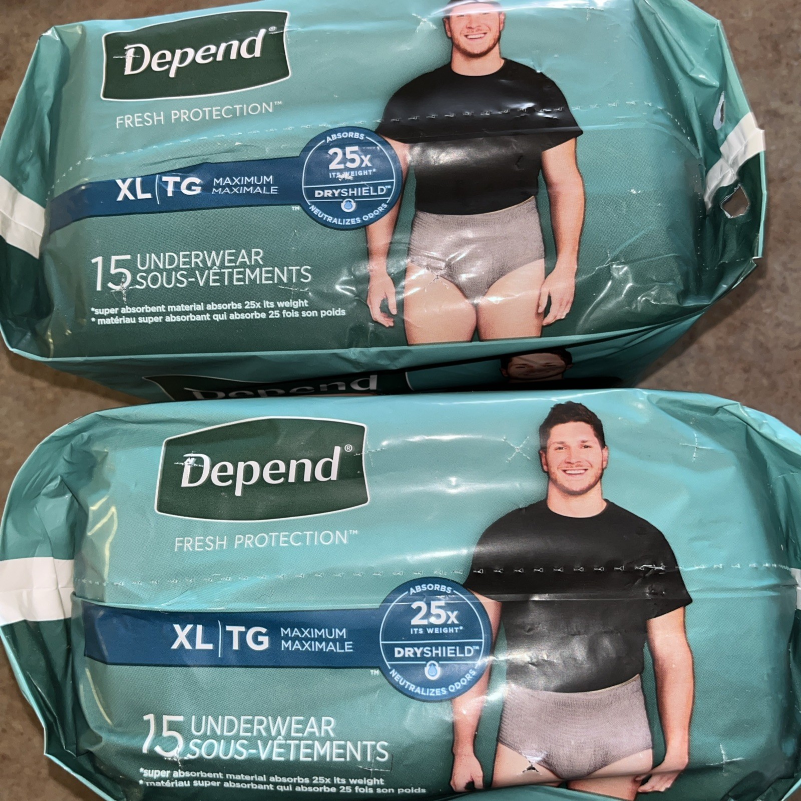 (2 pack) Depend Adult Incontinence Underwear for Men, Max Absorb, XL, 15 Count