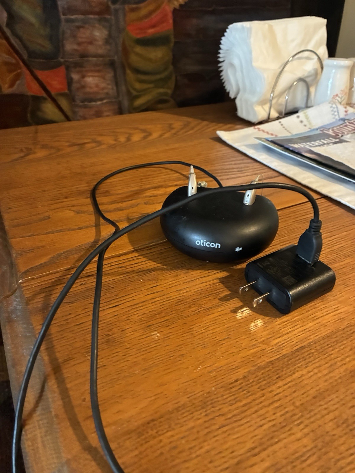 Oticon Rechargeable Hearing Aid Charger Base Dock w/ Power Adapter Cable, Black