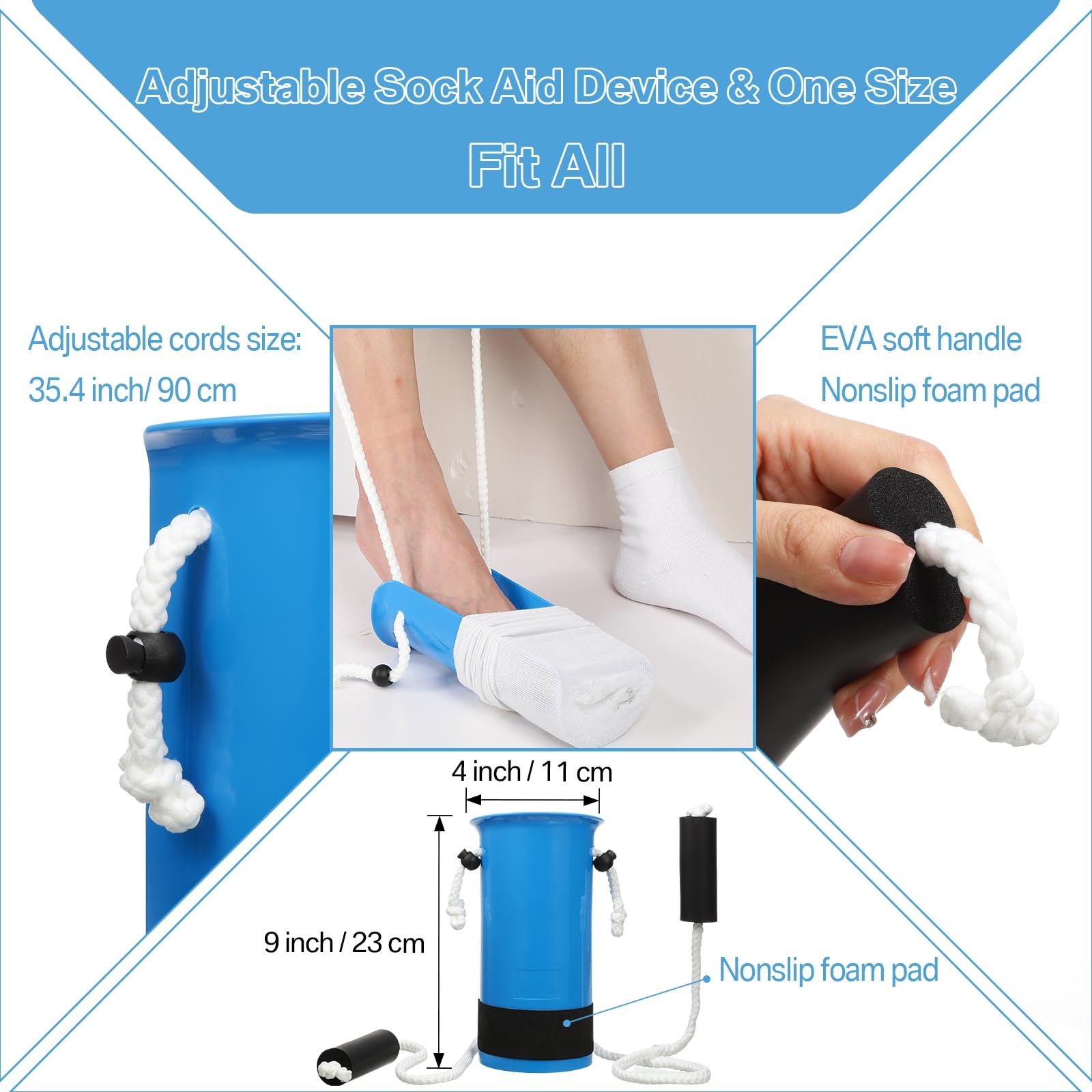 Domensi 6 Pcs Total Hip Kit with Leg Lifter Back Knee Replacement Blue