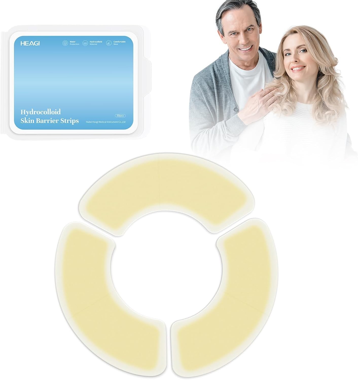 30PCS Wide Ostomy Barrier Strips Leakproof Hydrocolloid 3-Piece Configuration