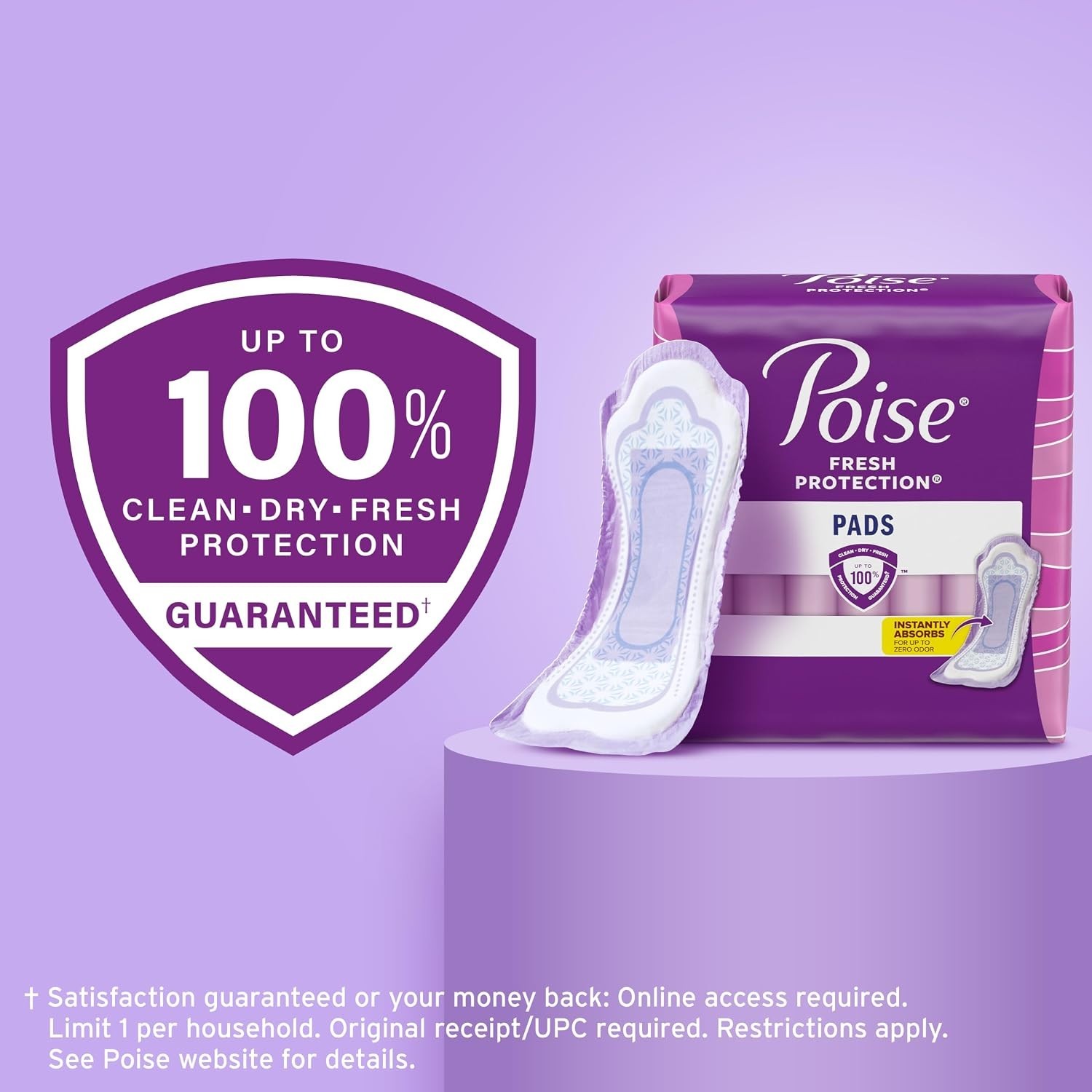 Poise Incontinence & Postpartum Pads – 108 Count, 4 Drop Moderate Absorbency