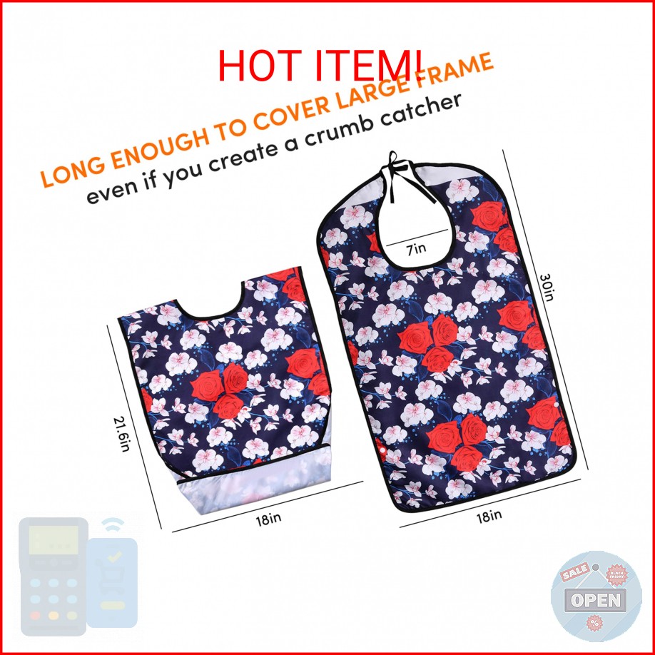 Oulisen 3 Pcs Adult Bibs For Women With Crumb Catcher, Reusable Waterproof Large