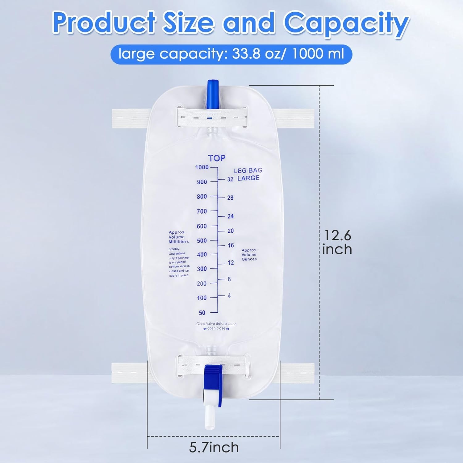 5 Pack 1000Ml Leg Bag Urinary Drainage Bag with anti Reflux Valve, 33.8Oz Large