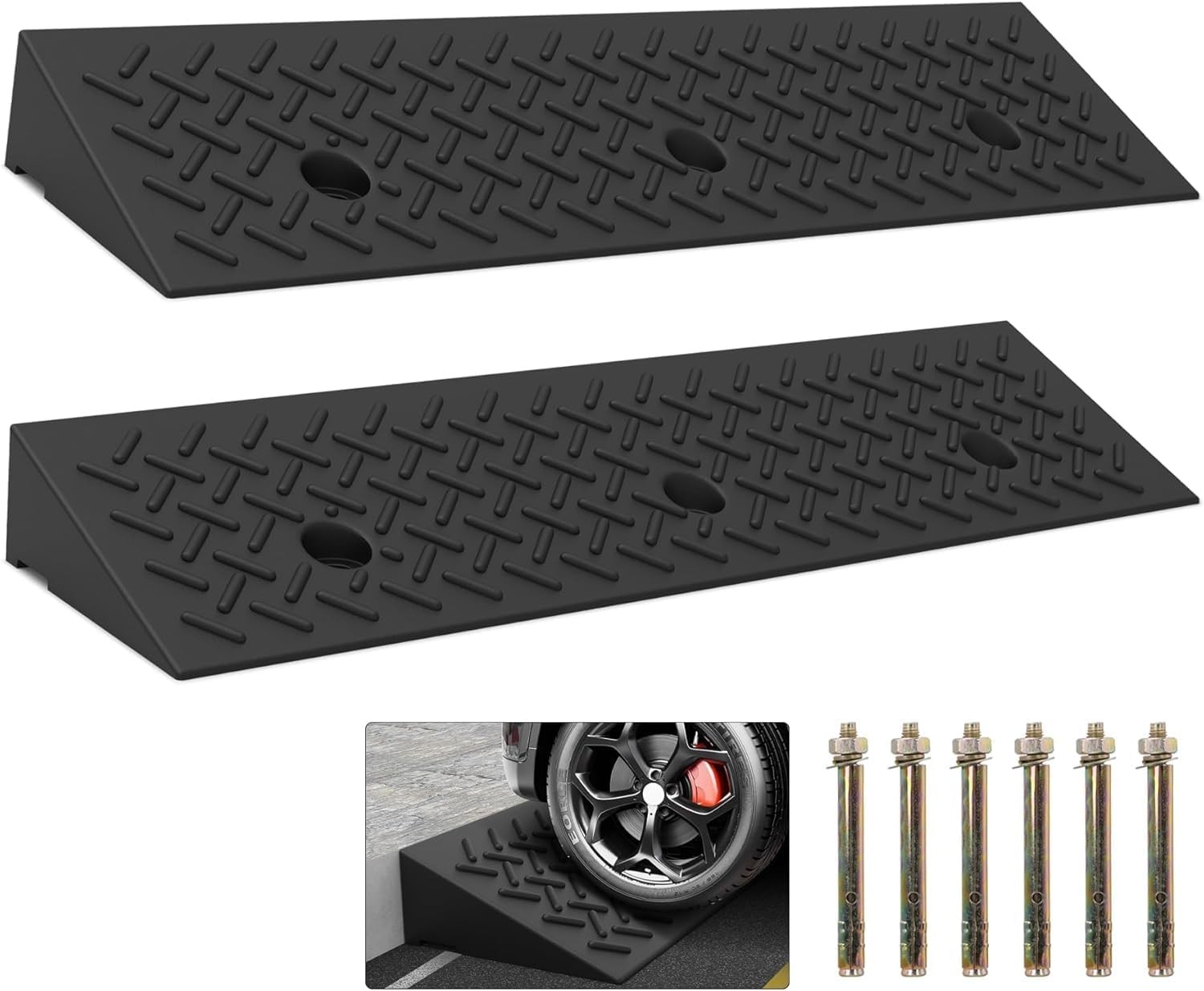 2 Pcs 2″ Rise Rubber Curb Ramp Threshold Ramps,2″ H 38.5″ L 9.5″ W.Heavy Load…