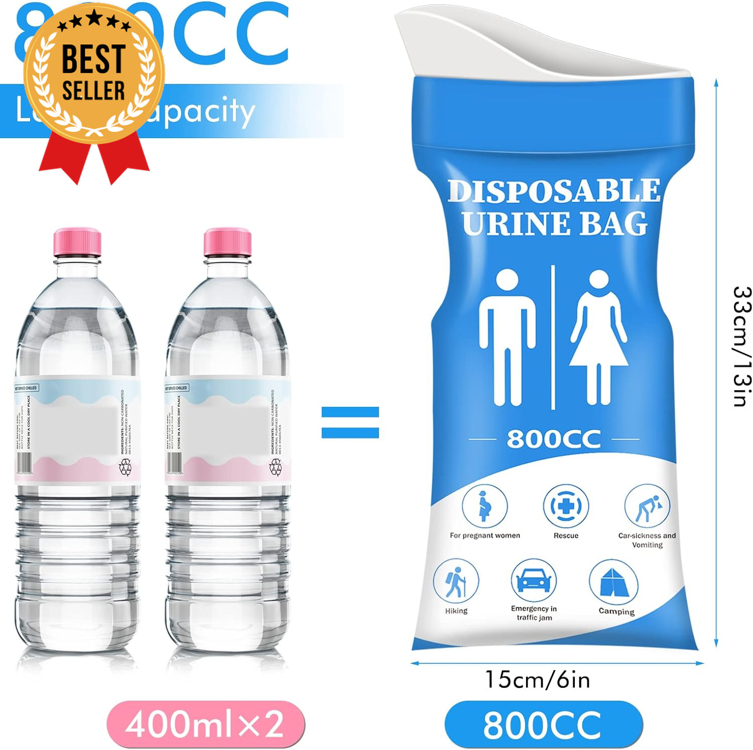 Disposable Urine Bag 12 PCS 800ML Emergency Portable Urinal for Travel Camping