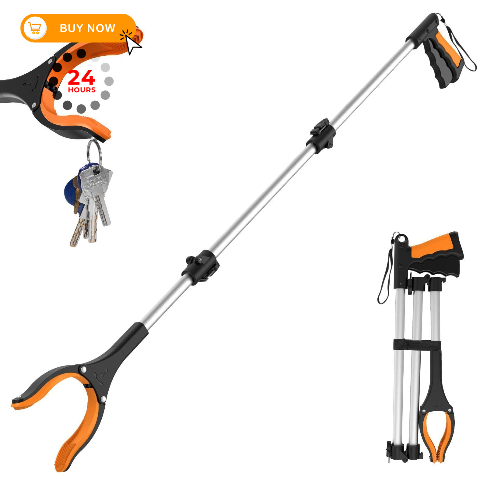 43″ Extra Long Grabber Tool, Foldable Grabbers for Elderly 43 Inch, Orange