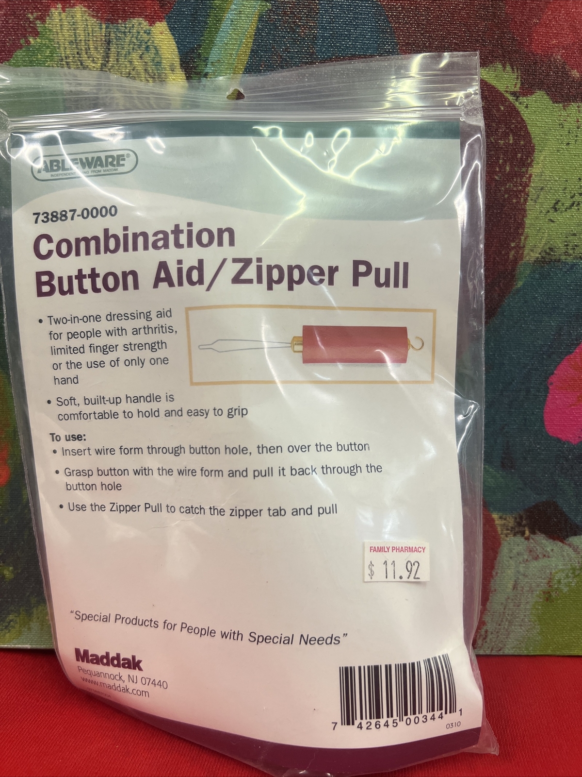 Ableware Maddak Combo Button And Zipper Pull Special Needs Arthritis Elderly NIB