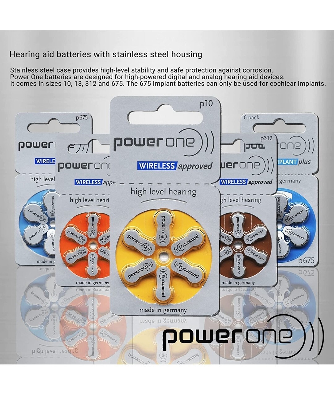 PowerOne Hearing Aid Batteries No Mercury Size 312, PR41 (60 Batteries)