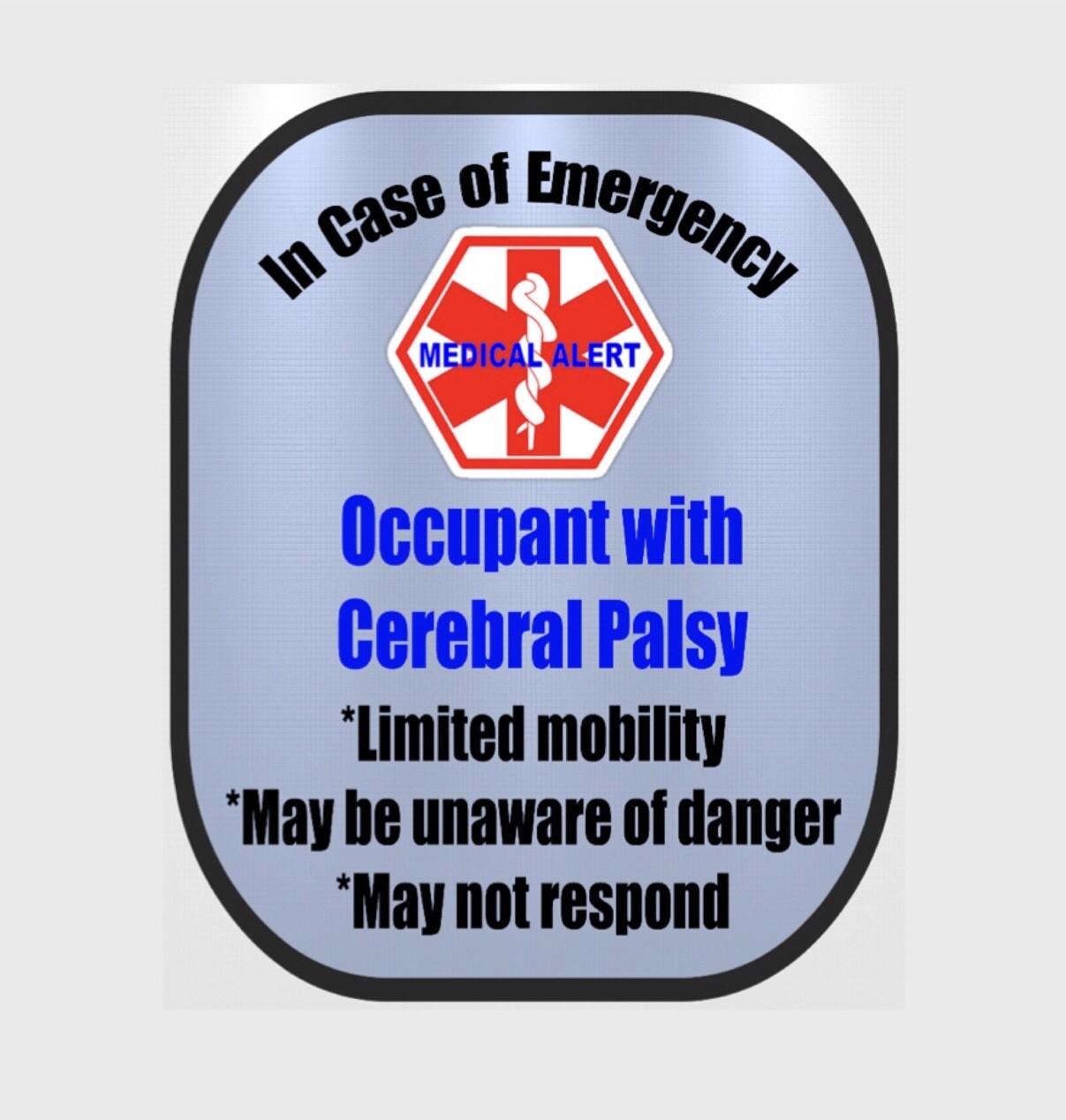 4 Pack Cerebral Palsy Medical Alert Safety Window Decals