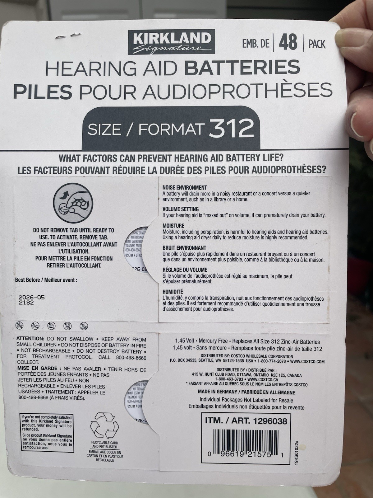 312 48 Pcs. Kirkland Signature Hearing Aid Batteries