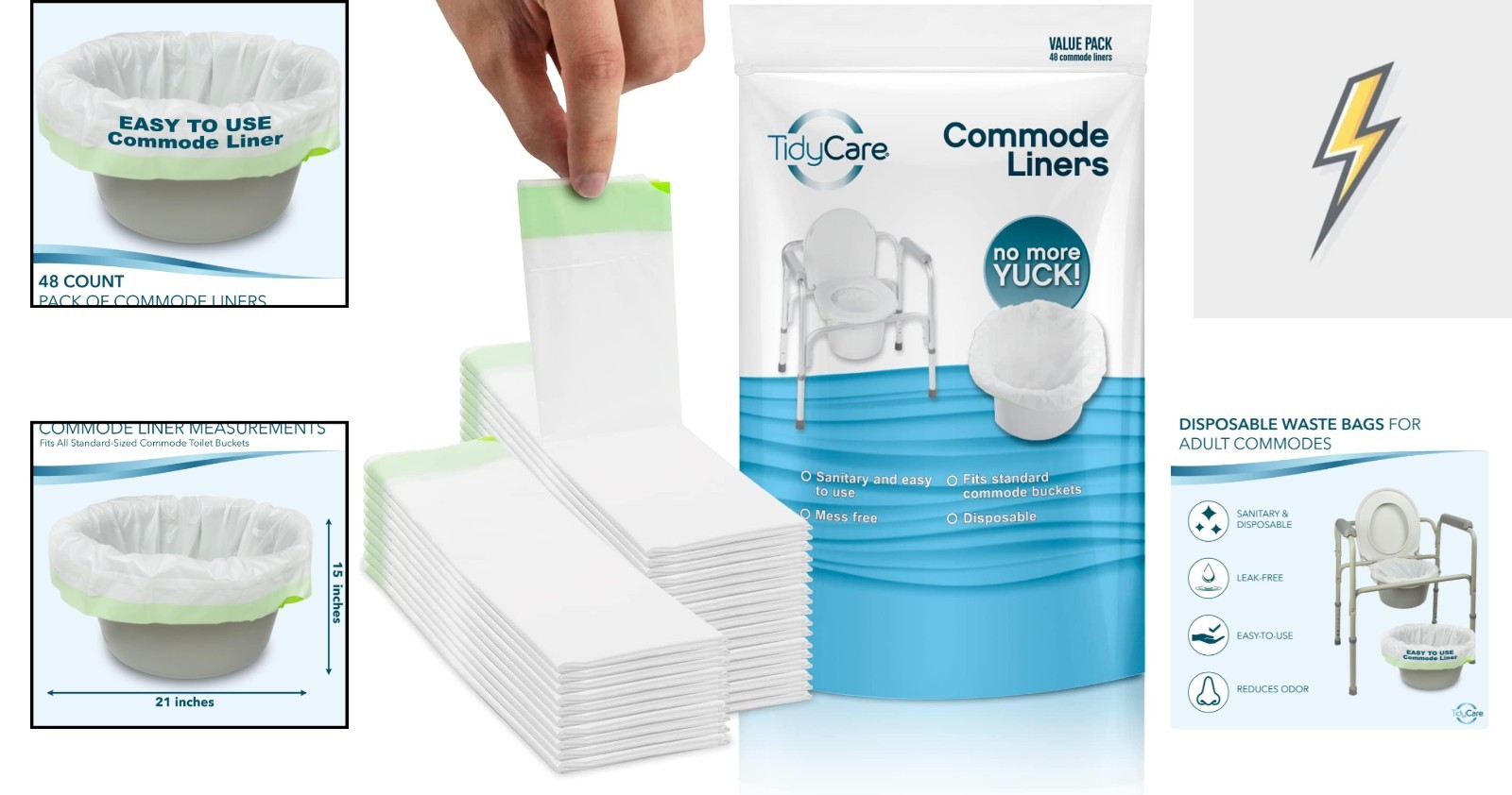Sanitary Disposable Commode Liners – 48 Pack for Elderly & Bariatric Care
