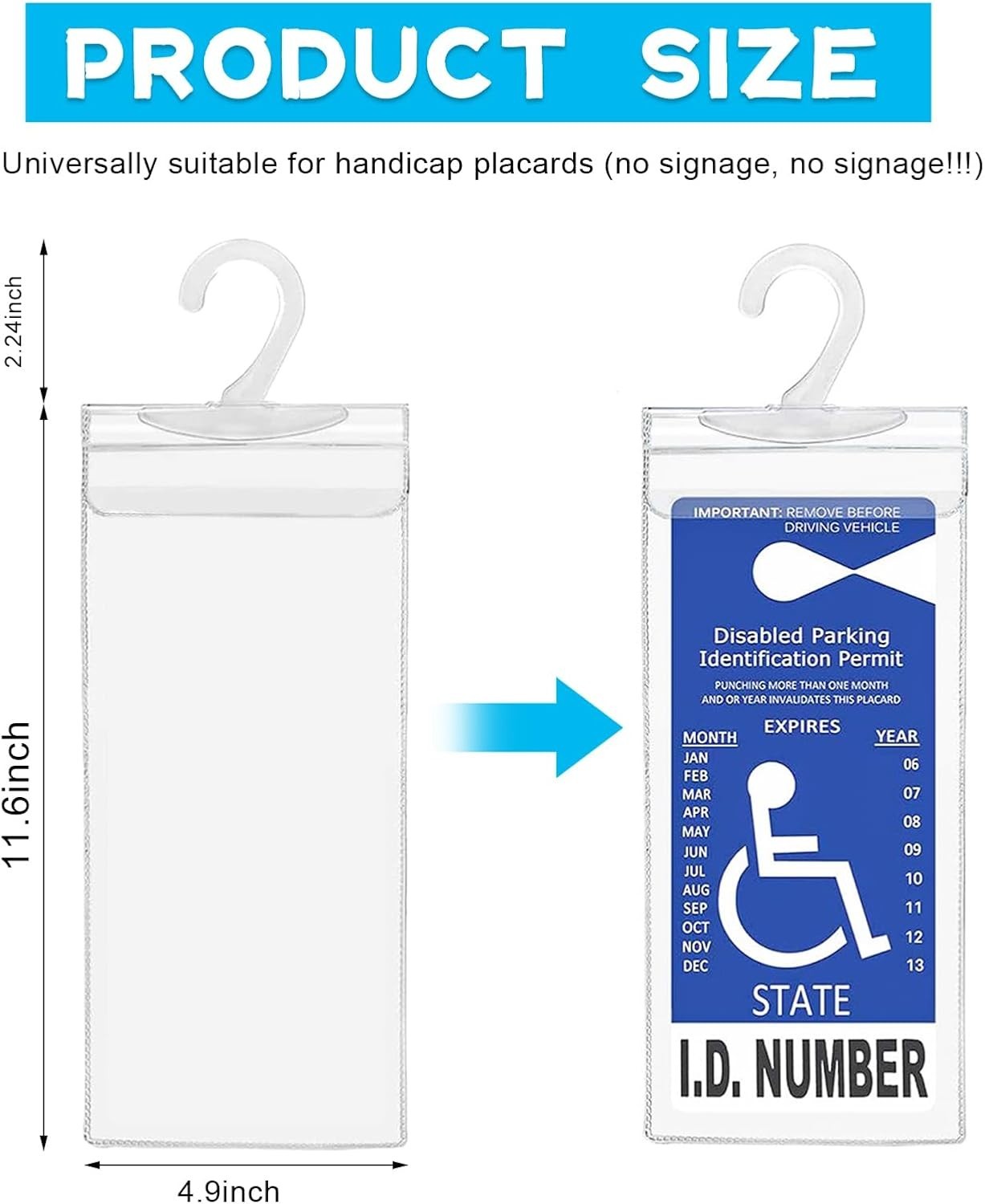 Ultra Transparent Handicap Parking Permit Cover with Large Hanger – 11.6″ x 5″