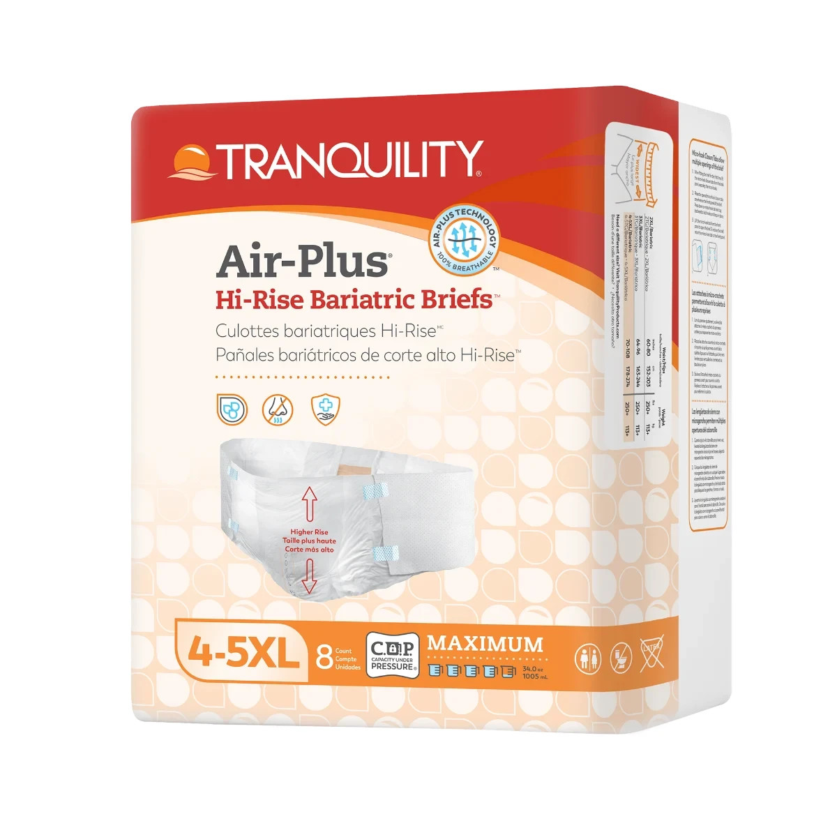 Tranquility Air-Plus Hi-Rise Bariatric Briefs – 4-5XL Bulk Case of 128