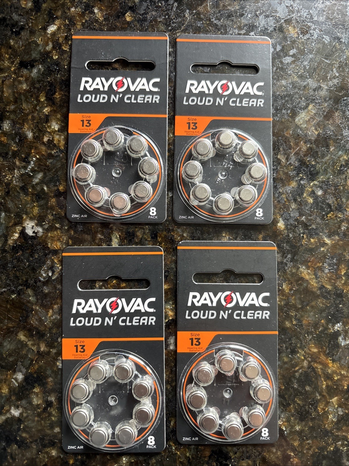New Rayovac Loud N Clear Hearing Aid Batteries size 13 Lot Of 4 Eight Packs