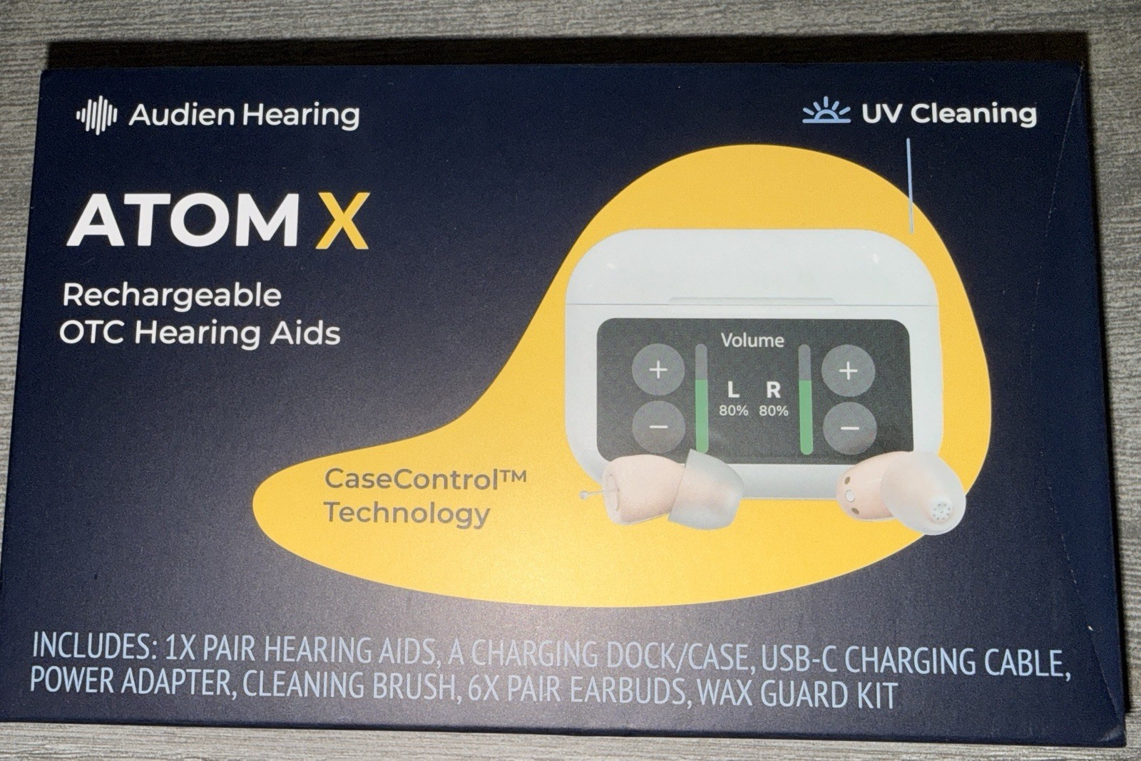 Audien Hearing Atom X Rechargeable OTC Hearing Aids UV Cleaning Case New SEALED