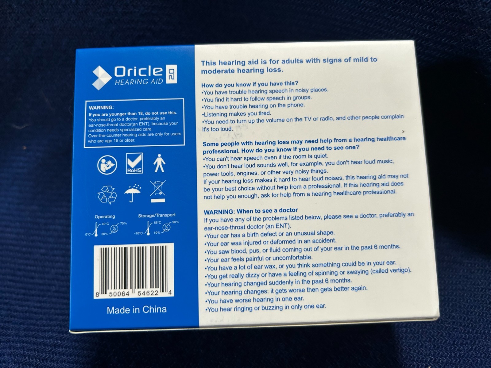 Oricle 2.0 Rechargeable OTC Hearing Aids Pair w/ Charging Case USED Working