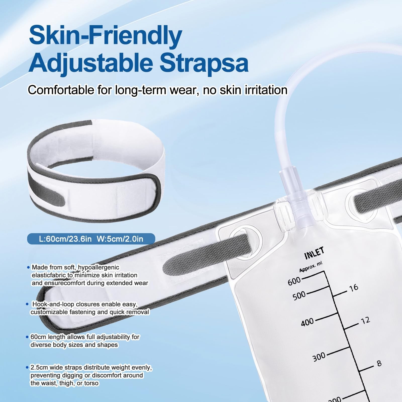 3 Pack 600ml Nephrostomy Bags with Twist Drain Valve & 24″ Tubing, Soft Straps