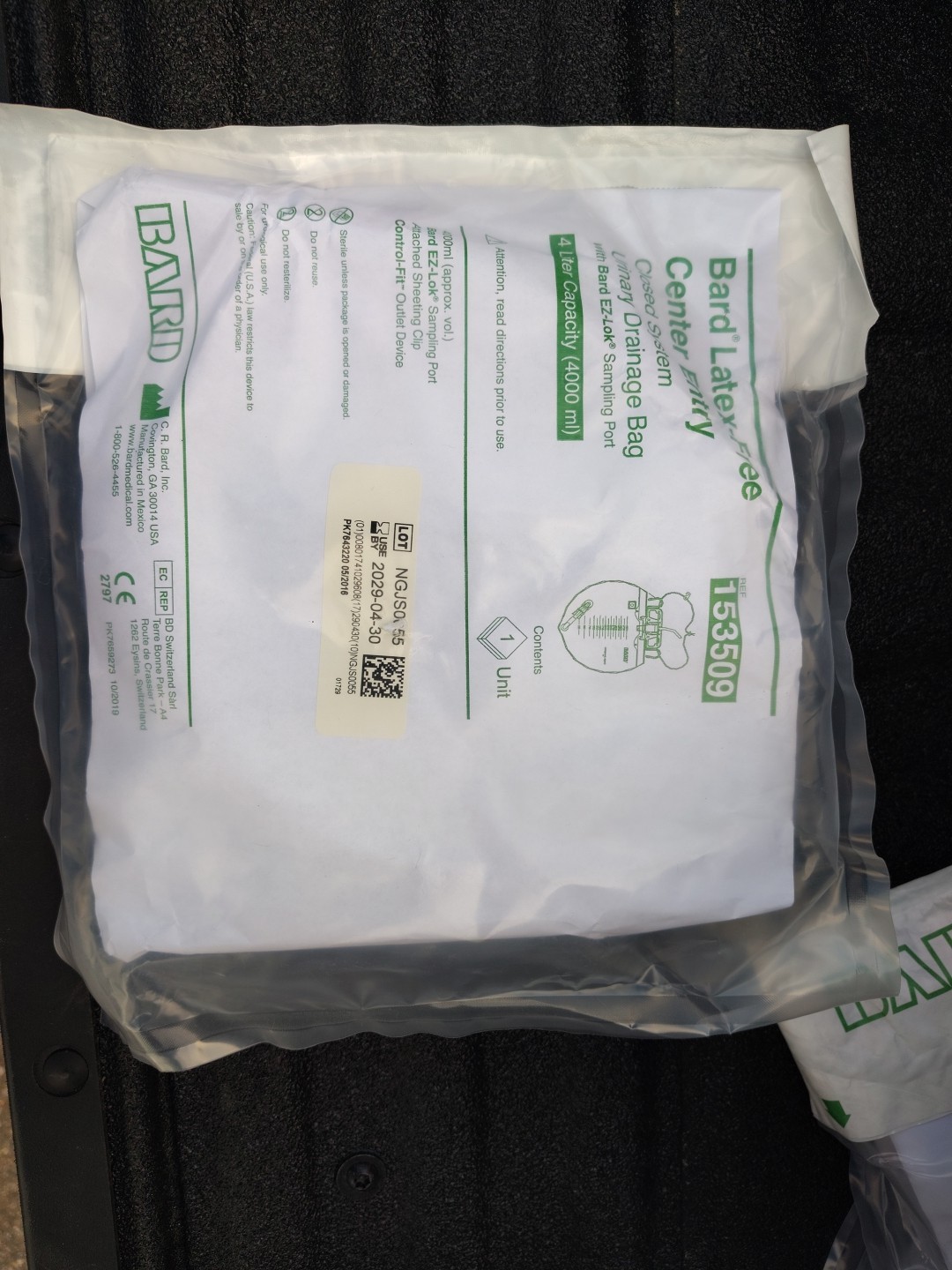 1 BARD 4 Liter Capacity 4000 Ml Urinary Leg Bags with Flip Flow Valve ref:153509