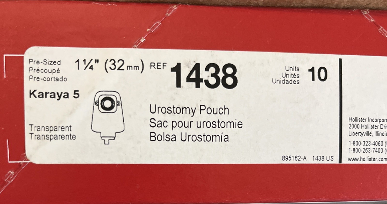 1 Expired Box of 10 Hollister 1438 Karaya 5 Urostomy Pouch w/ Drain Tube 7330
