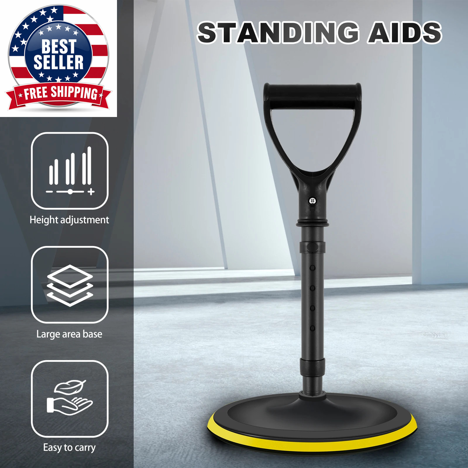 Mobility Aid Tool 5 Height Levels Adjustable Standing Aid Device Elder Cane Stan