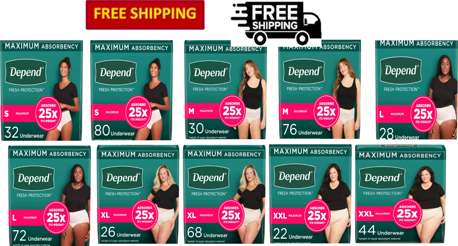 Depend Fresh Protection Adult Incontinence Underwear, Max Absorbency, S/M/L/XL