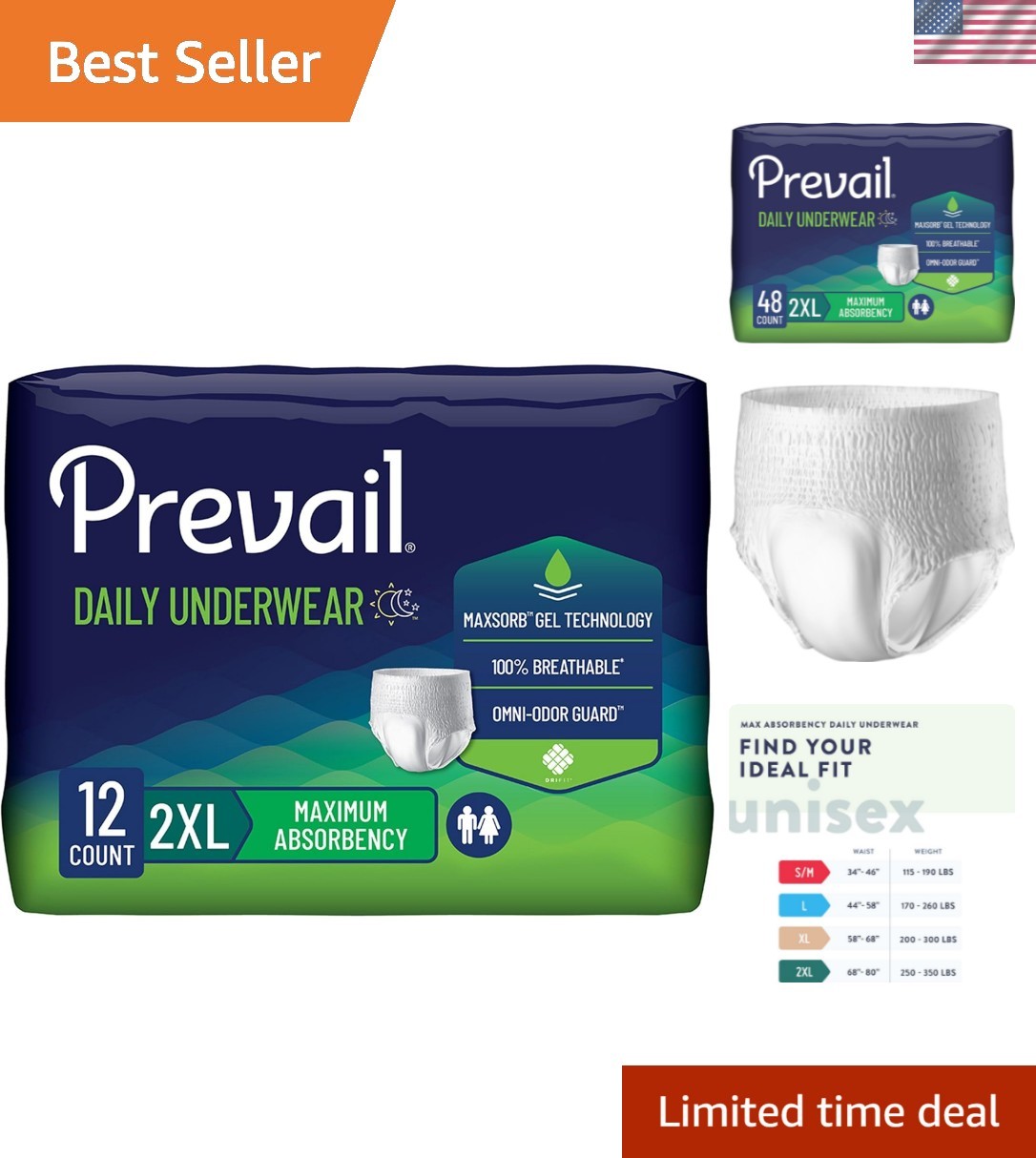 XX-Large Unisex Disposable Adult Diapers – 12 Count Maximum Absorbency Underwear