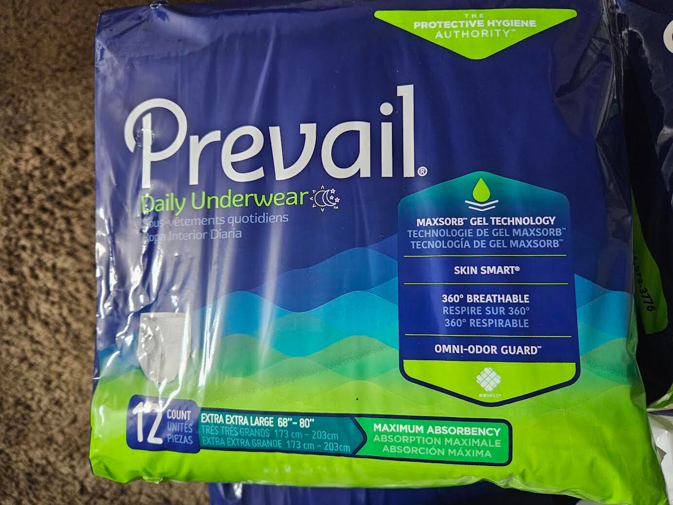 10 BAGS OF 12 Prevail Adult Underwear XXL 68″-80″ + 2 pks 50 Vanguard 8×12 wipes