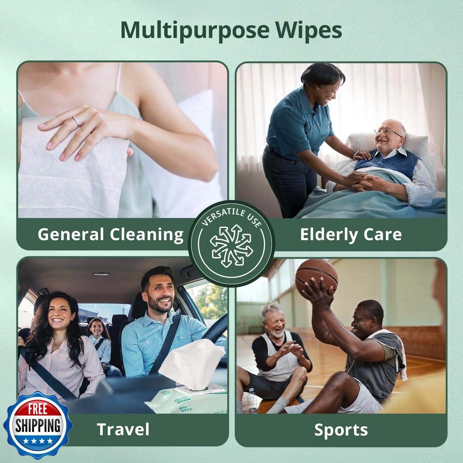 WhyWorry Wet Wipes for Adults, 8″x12″ Extra Large Body Cleansing Wipes for El