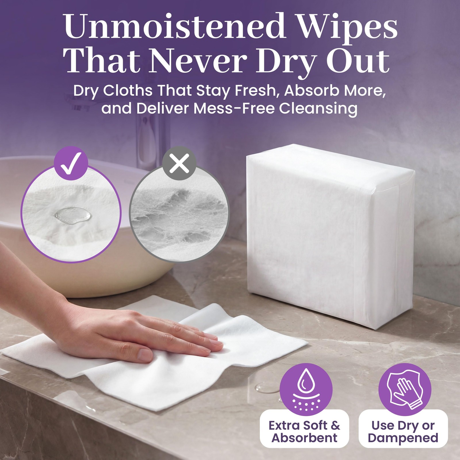Disposable Dry Wipes, 100 Pack – Ultra Soft Non-Moistened Cleansing Cloths fo…