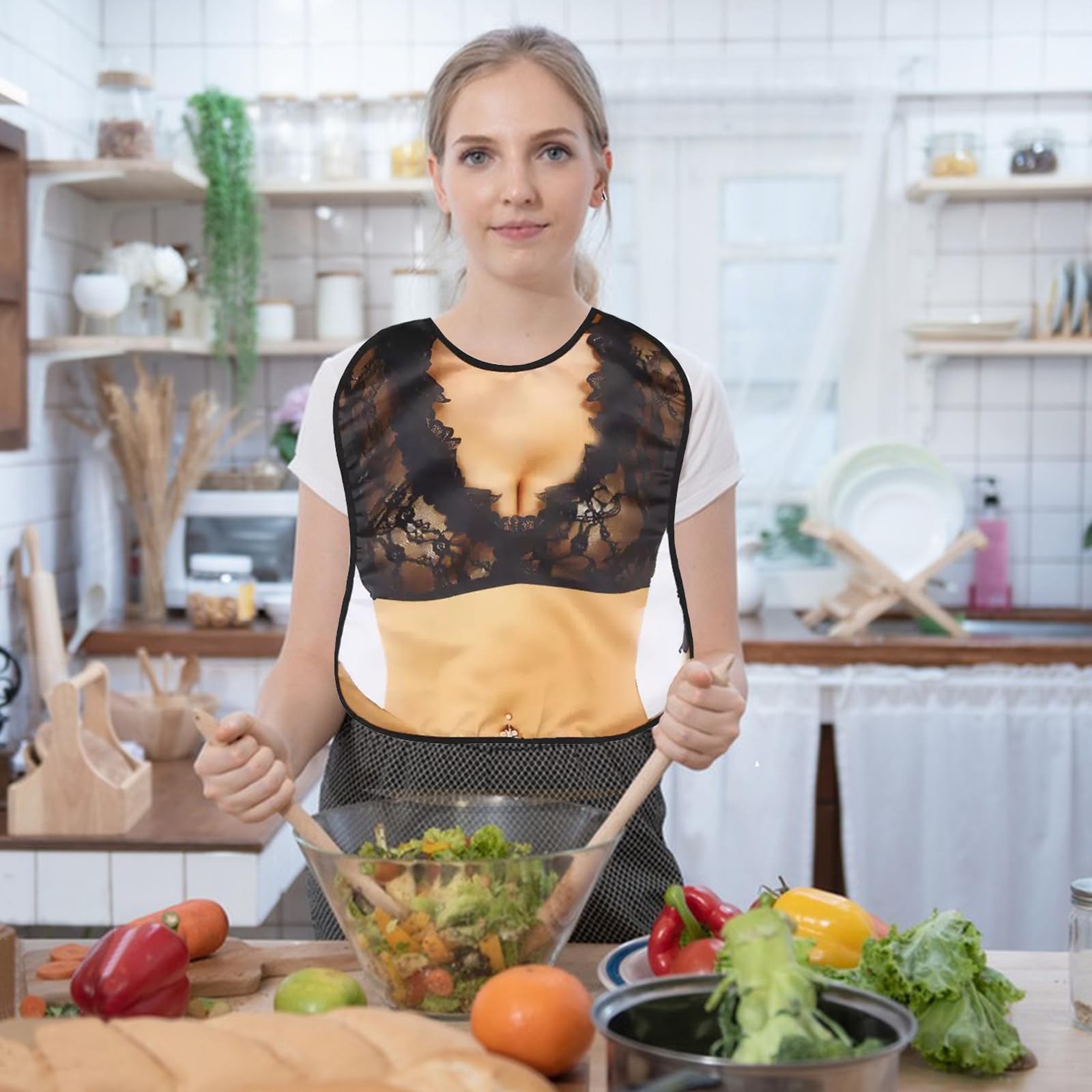 MatFirsmo Funny Adult Bibs for Women, Washable Waterproof One Size, Black