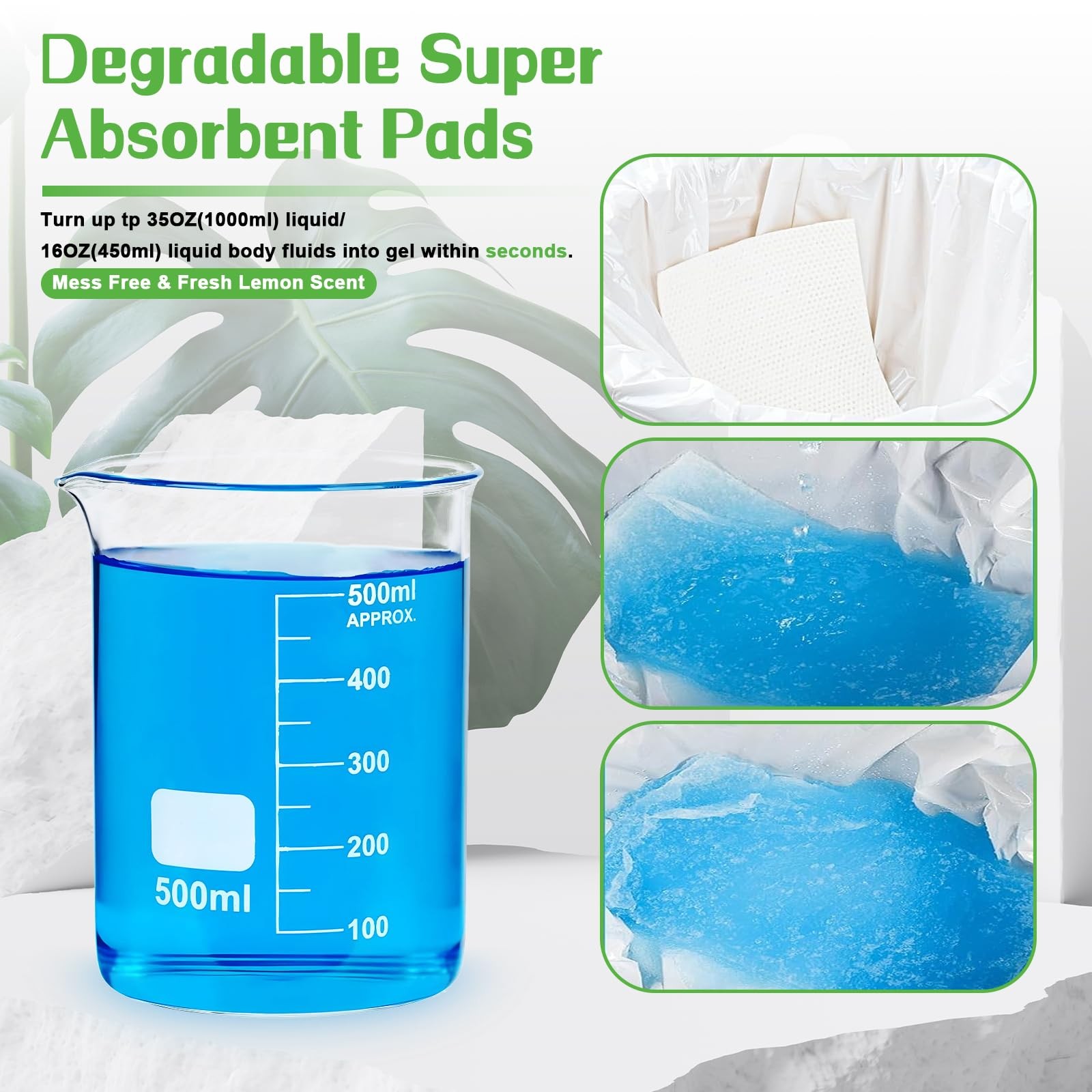 50 Pack Commode Liners with Absorbent Pads, Big Packaging Leak Bedside Commod…