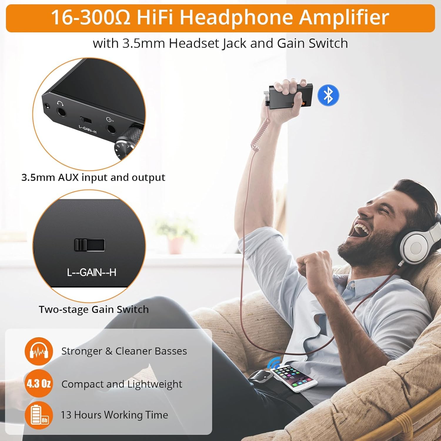 Neoteck Portable 3.5mm Headphone Amplifier with Bluetooth 5.0 Matte Gray