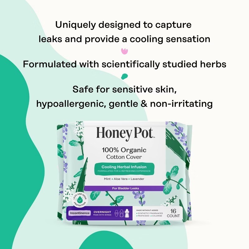 100% Organic Cotton Cover Cooling Herbal Infusion Incontinence Overnight – 16 ct