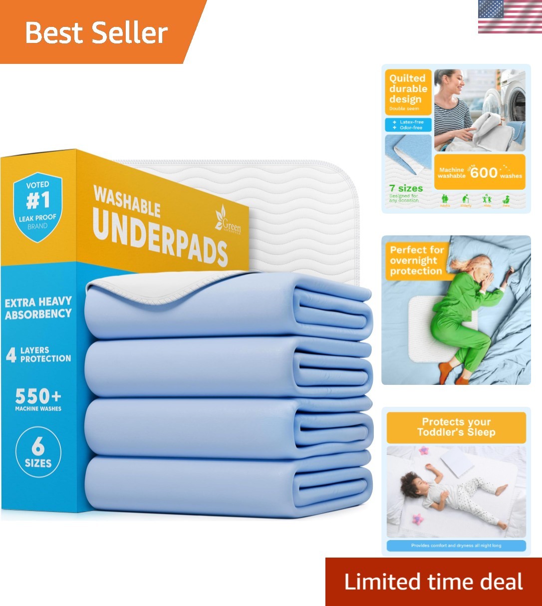 Absorbent Washable Underpads 34×36 – Leak-Proof Protection for Pets & Seniors