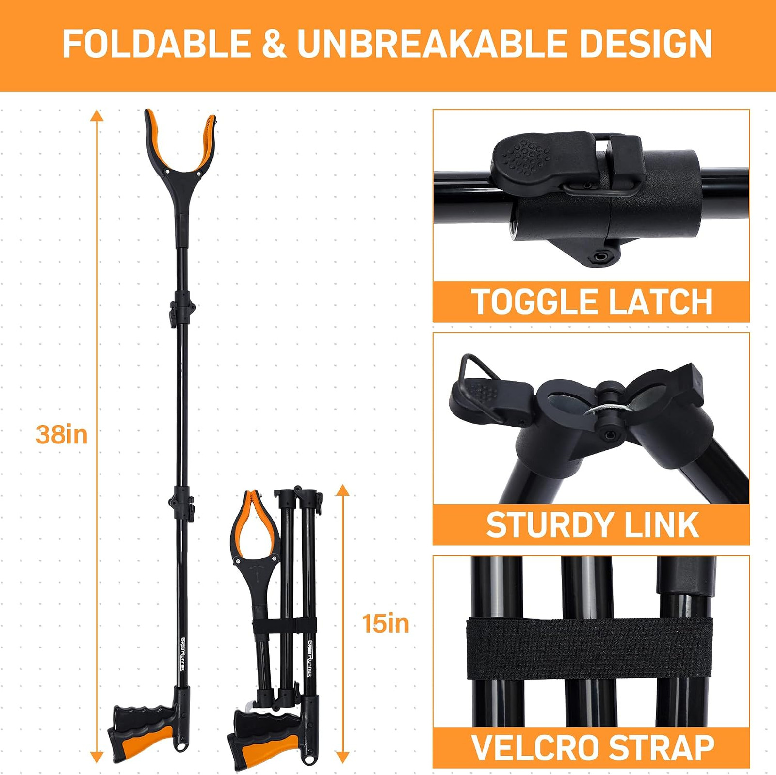 38 Inch Heavy Duty Reacher Tool with 360 Degree Rotating Head Foldable Pickup