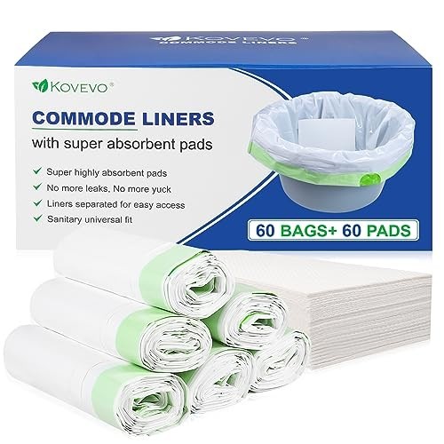 60 Pack Commode Liners with Absorbent Pads for Portable Toilet Bucket