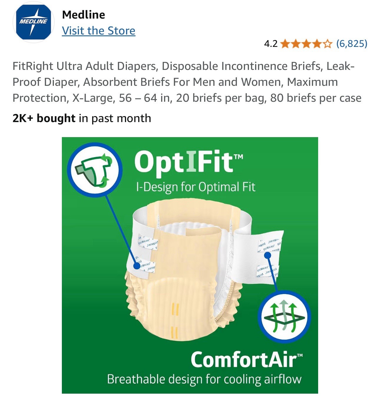 80 Ct Medline FitRight Ultra Adult Diapers X-Large, 56″-64″, 4 packs of 20