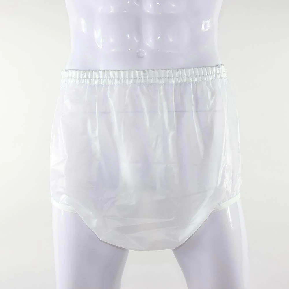 White Tuffy PVC 6mil Vinyl Adult Plastic Pants Diaper Covers with 1″ Waistband f
