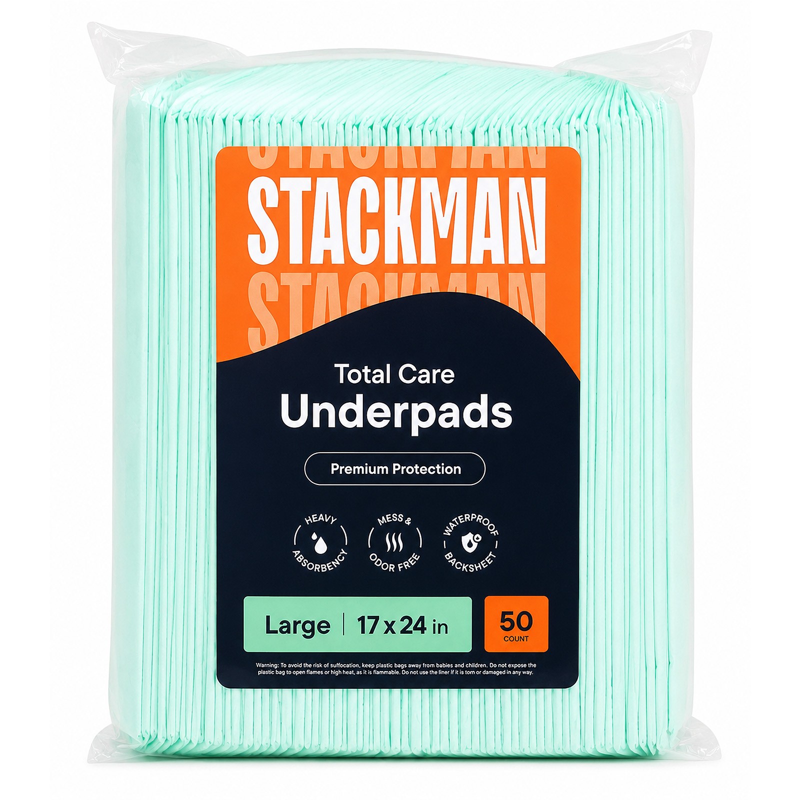 STACKMAN 50-Pack Disposable 17″x24″ Leak-Proof Underpads for Puppy Baby Elderly
