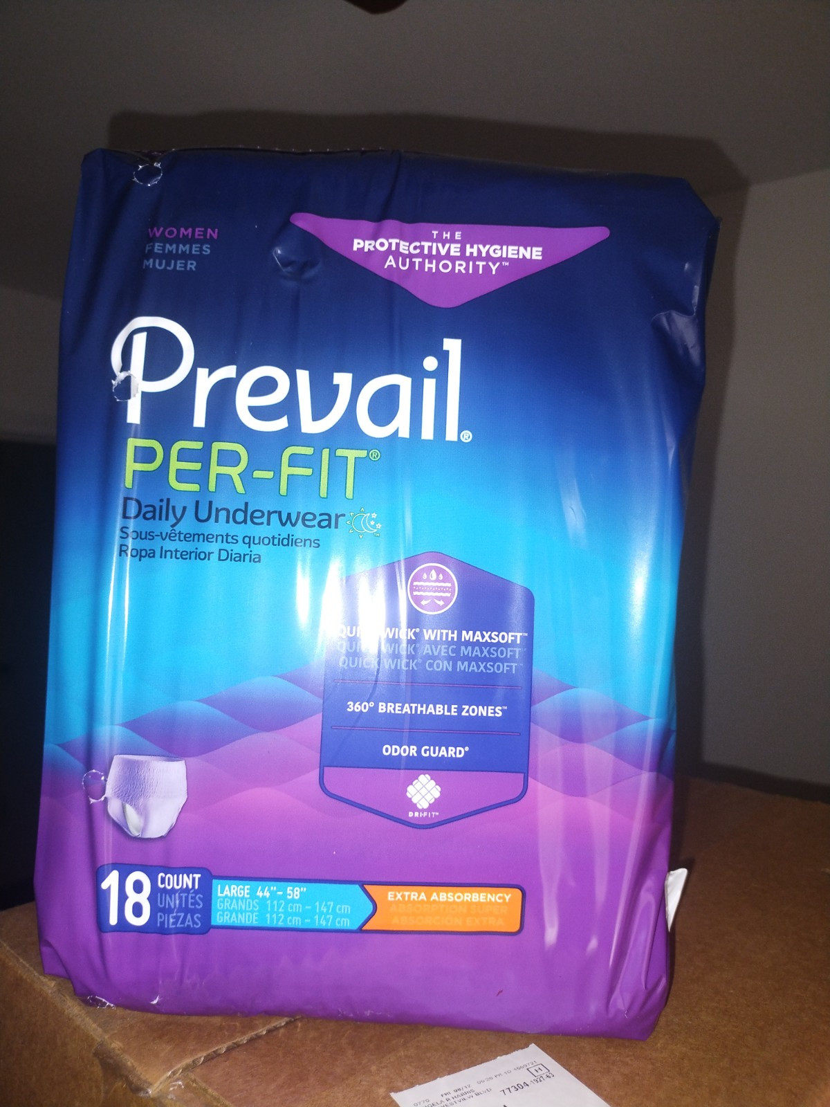 Prevail Per-Fit Daily Underwear. Extra Absorbency 18count. Women’s Lg