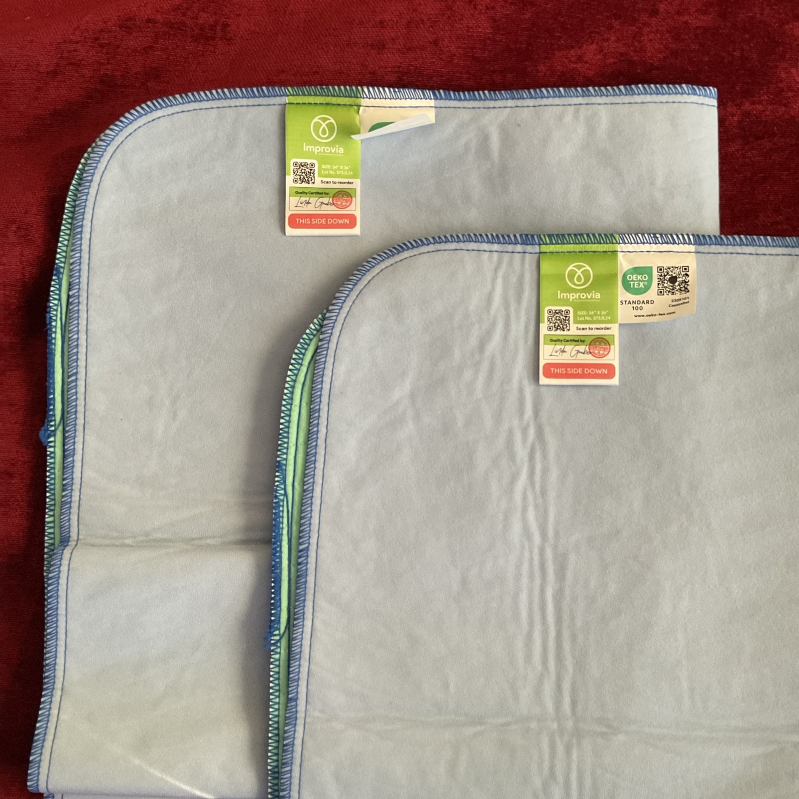 Improvia Washable Underpads 34”x36” Green Blue Set Of 2