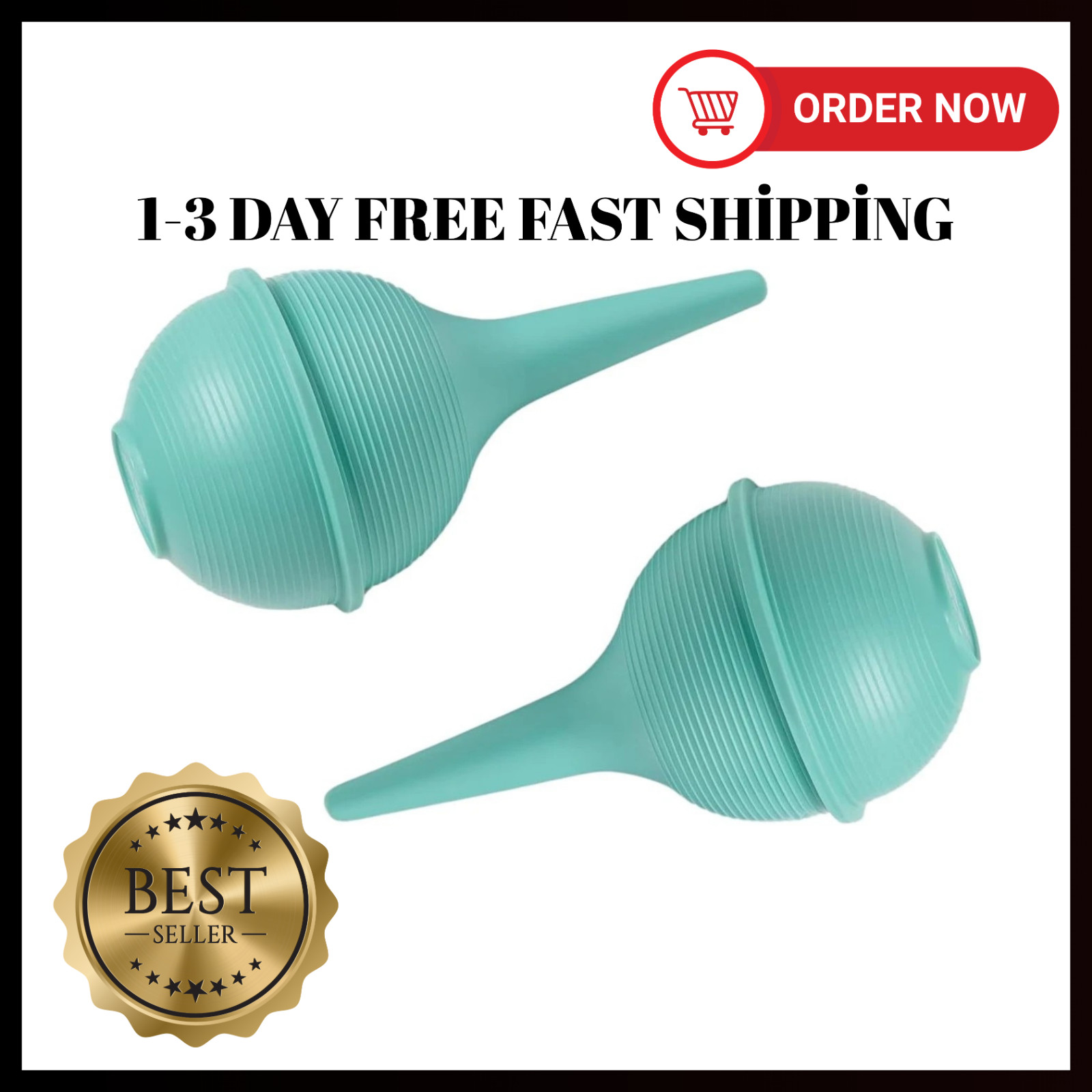 Baby Nasal Aspirator and Ear Wax Bulb Syringe, Green, 3 Oz, Pack of 2