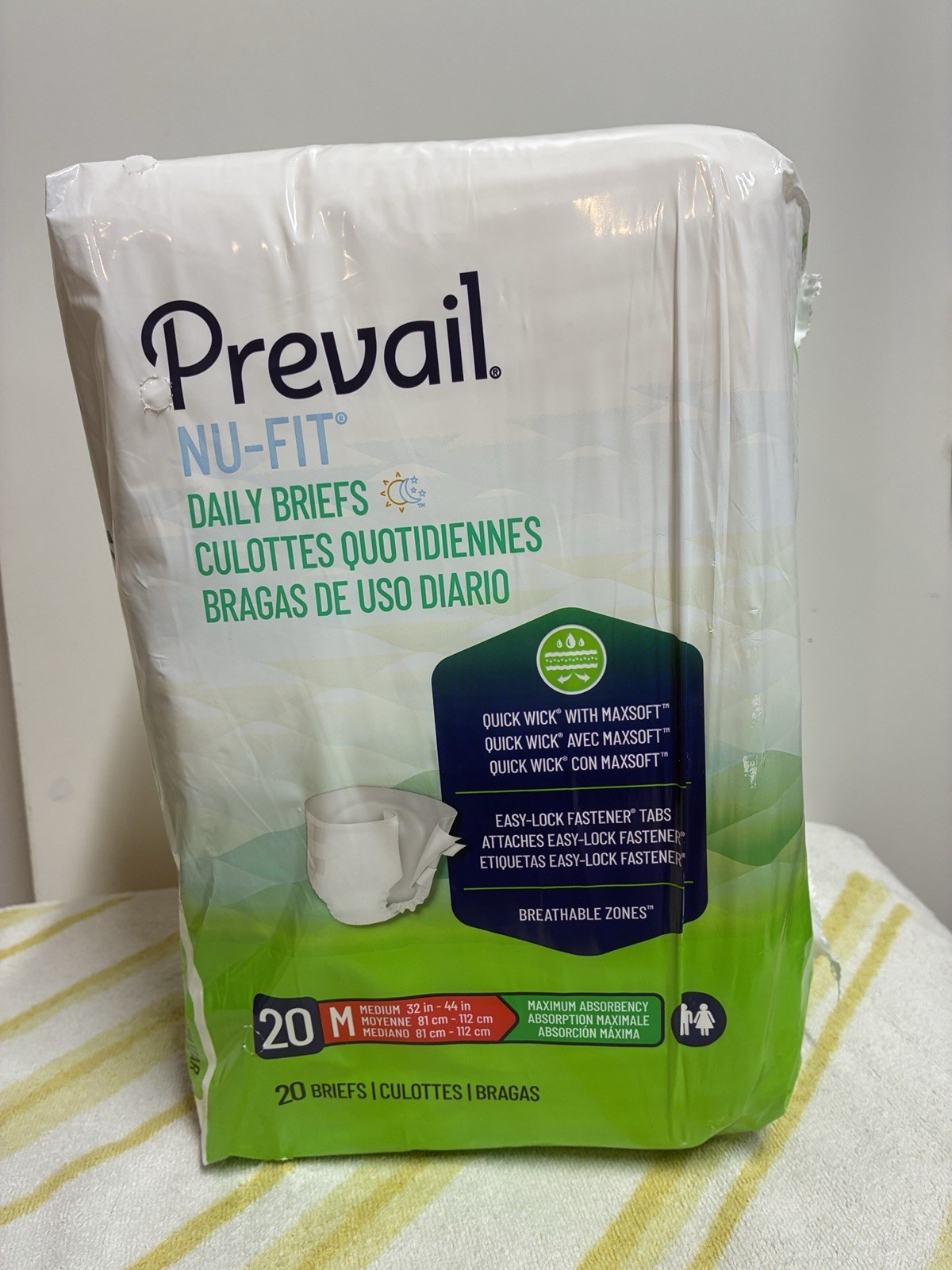 4 Packs of 20 count(80)Prevail Nu-Fit Quick Wick Incontinent Briefs Size M
