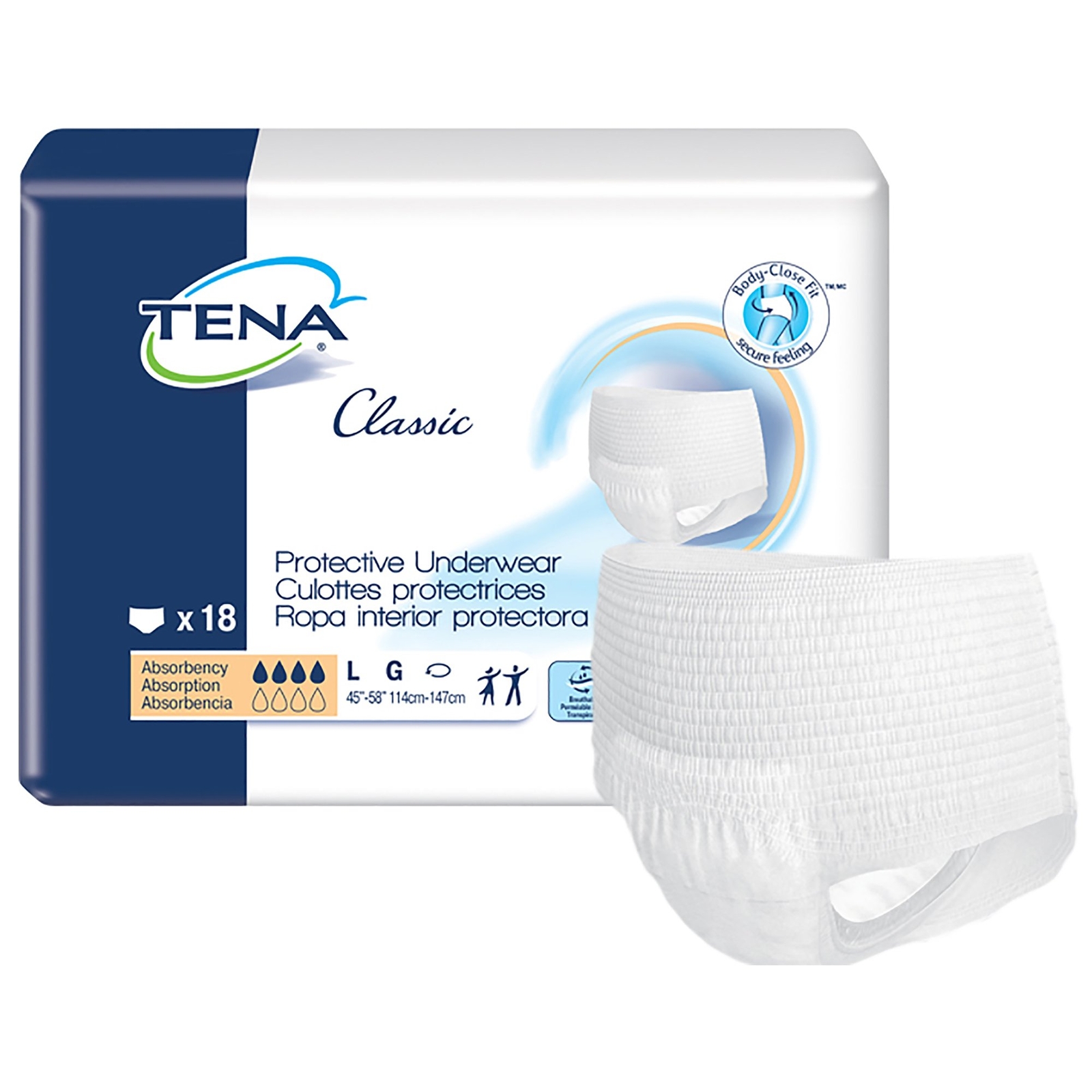 Tena Classic Protective Underwear, Large, 45″- 58″ Pack(age) of 18