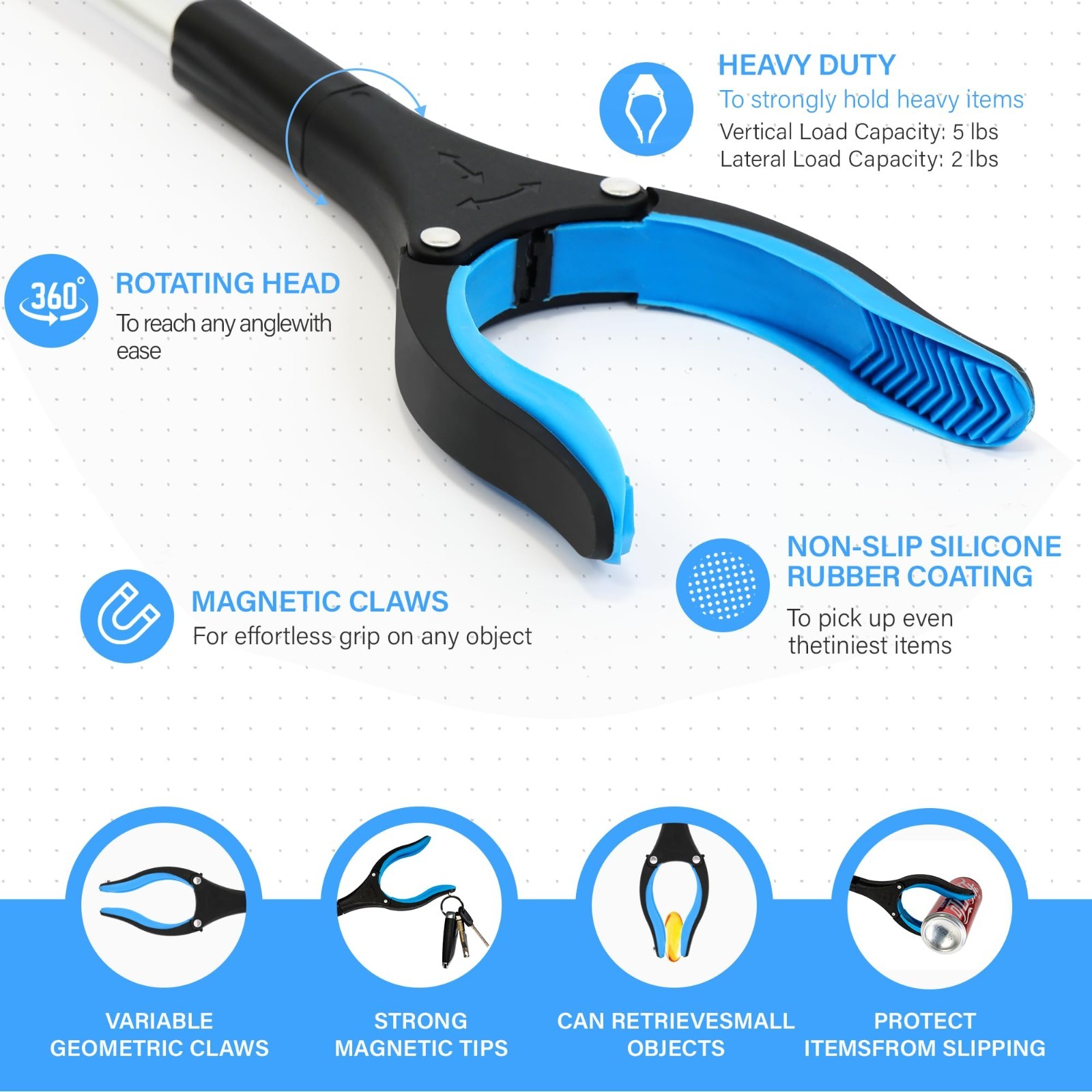 2 Pack 32″ Grabber Tool with Magnetic Tips & Swivel Head – Easy Reaching Aid