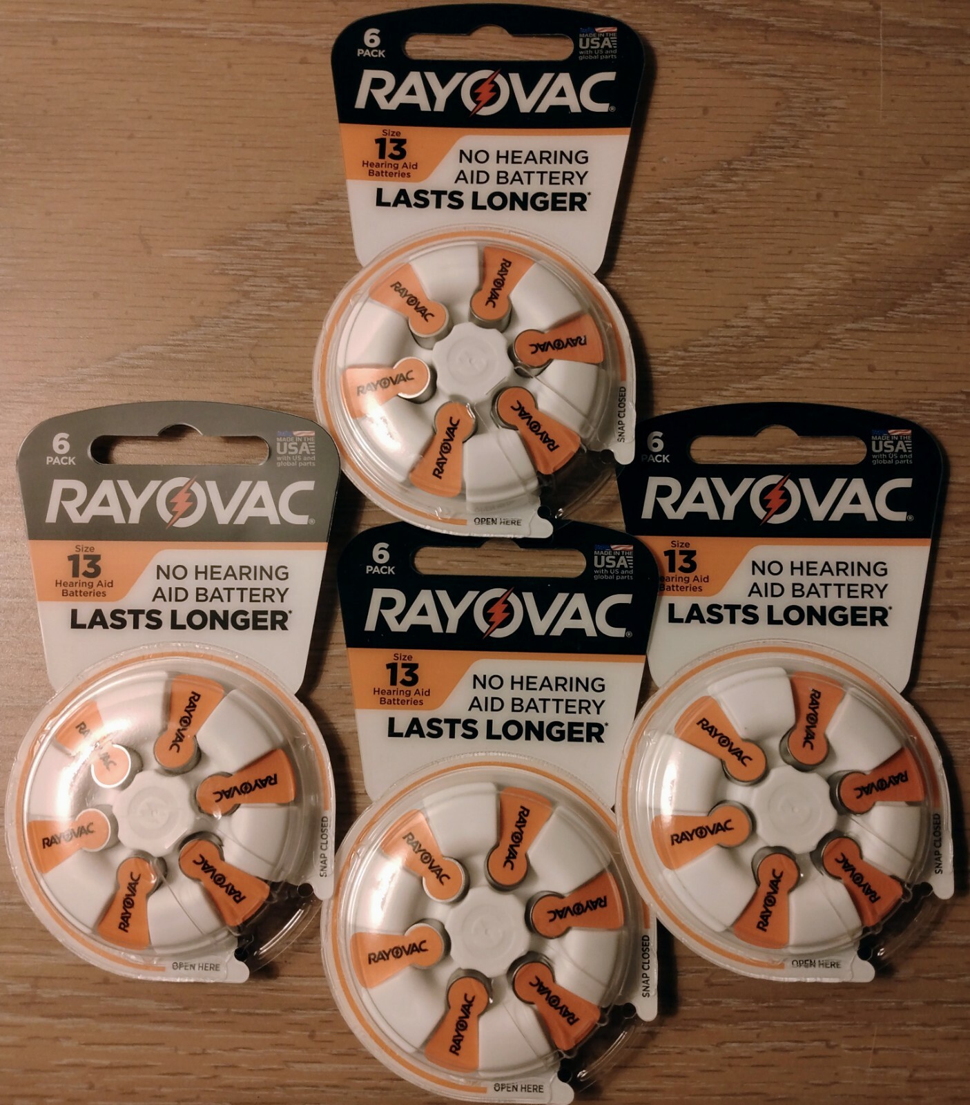 4-6 Packs) RAYOVAC HEARING AID Batteries Size 13 1.45V 24 Total Batteries NEW A3