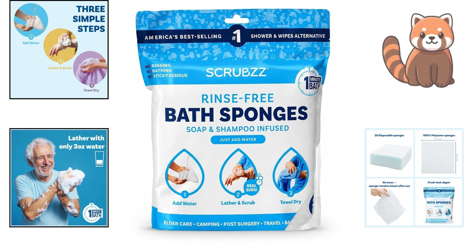 Travel-Ready 25 Pack Rinse-Free Bathing Wipes – Hypoallergenic & Moisturizing