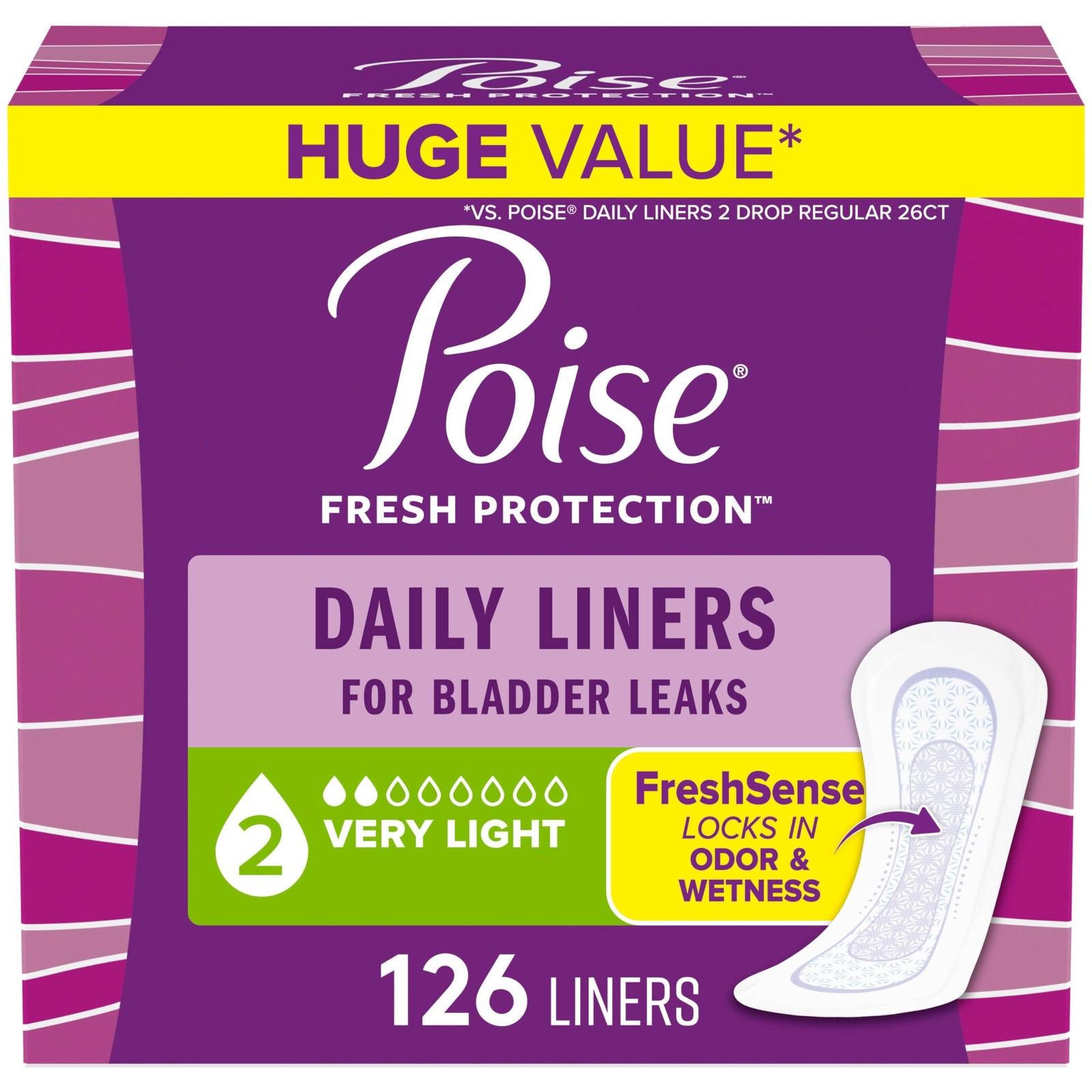 Poise Daily Liners Incontinence Panty Liners for Bladder Leaks 2 Drop Very Light
